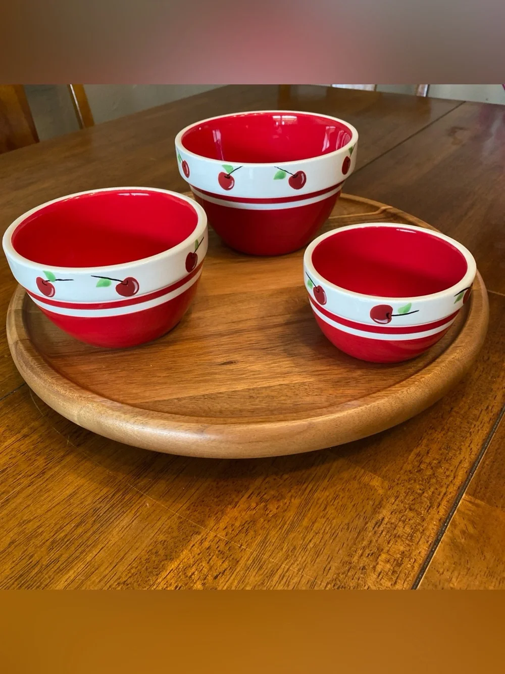 Terramoto Ceramic Red Cherry 3-Piece Bowl Set